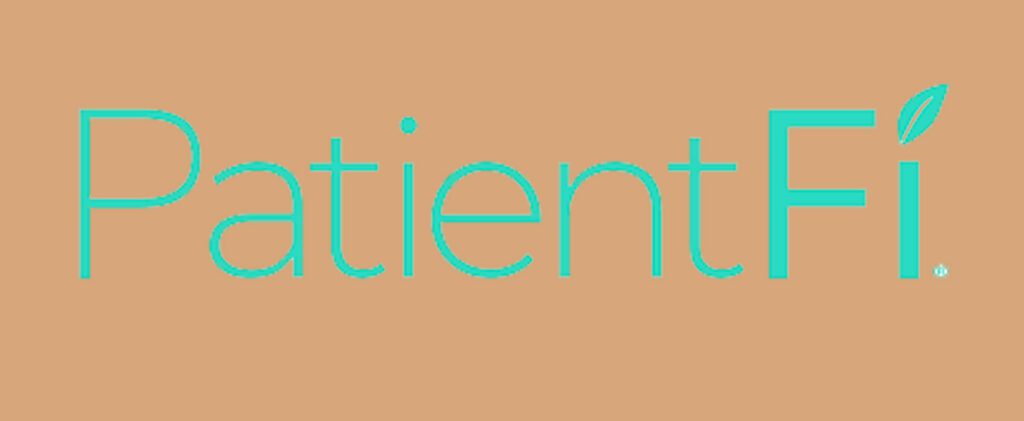 PatientFi logo with leaf on peach background